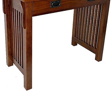 Wooden Frame Writing Desk with 1 Drawer and Slatted Sides, Brown