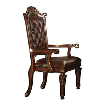 Leather Upholstered Arm Chair In Cherry Brown