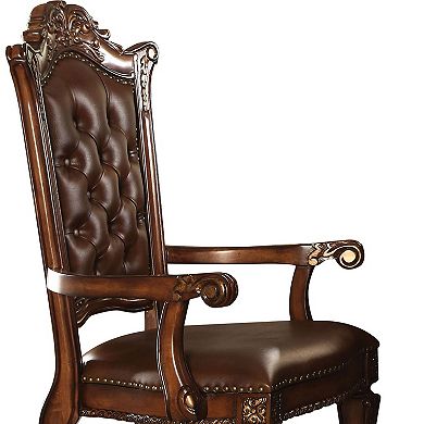 Leather Upholstered Arm Chair In Cherry Brown