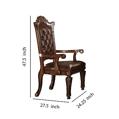 Leather Upholstered Arm Chair In Cherry Brown