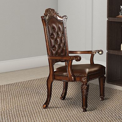 Leather Upholstered Arm Chair In Cherry Brown