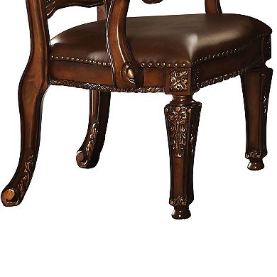 Leather Upholstered Arm Chair In Cherry Brown