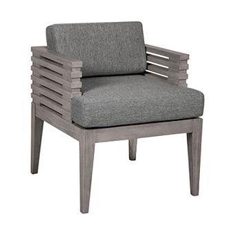 Hida 24 Inch Outdoor Patio Dining Chair, Ridged Gray Wood, Olefin Cushions