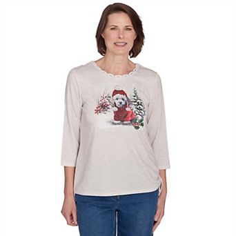 Petite Alfred Dunner Festive Poodle Drawstring Top