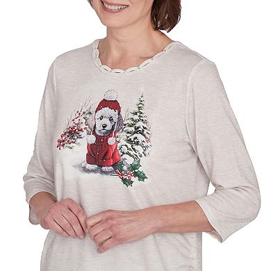 Petite Alfred Dunner Festive Poodle Drawstring Top