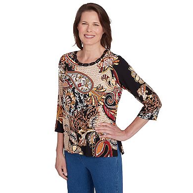 Women's Alfred Dunner Braided Neck Paisley Tee