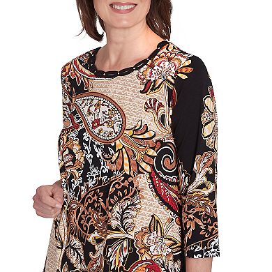 Women's Alfred Dunner Braided Neck Paisley Tee
