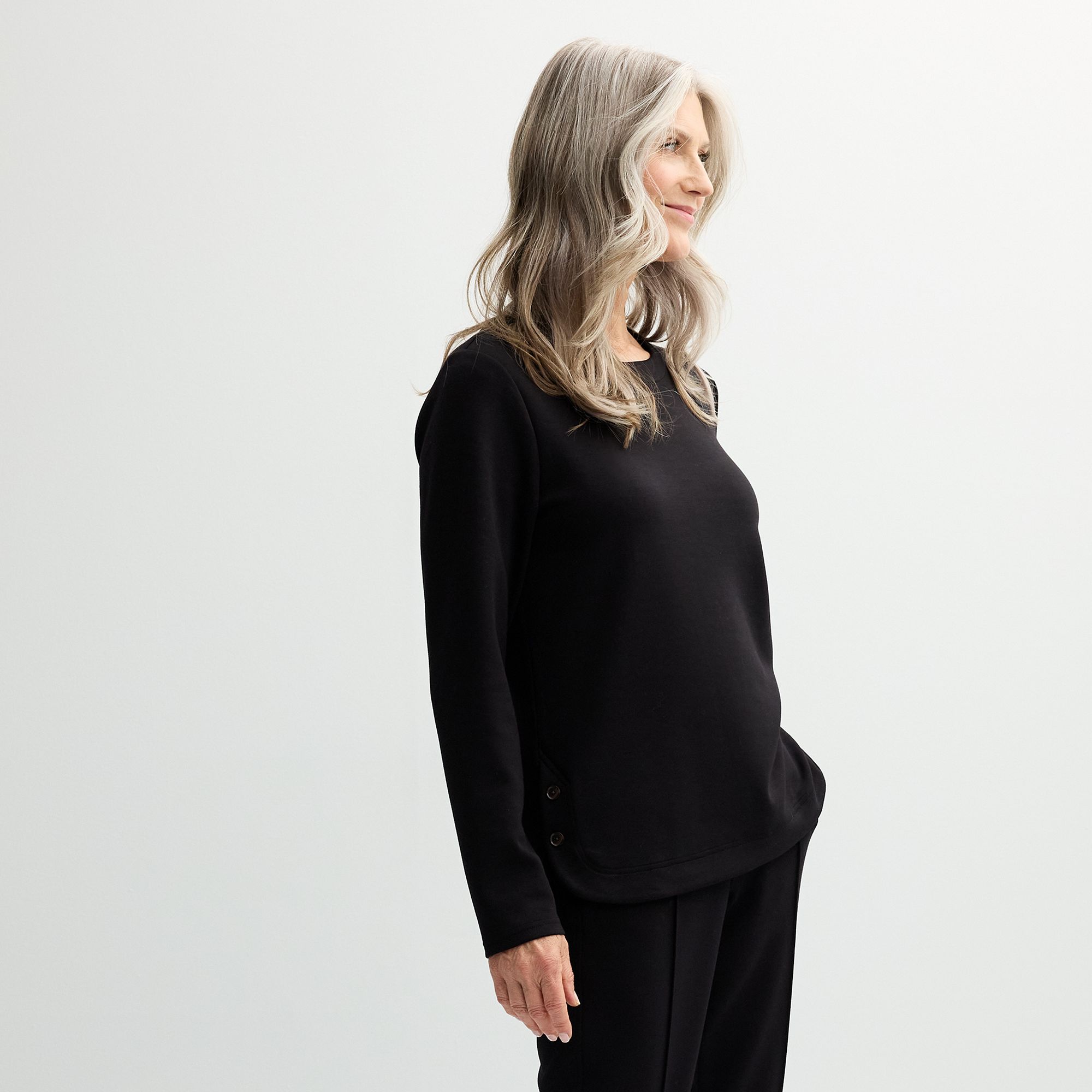 Womens Croft & Barrow® Button Detail Sweatshirt, Size: XS, Mineral Black