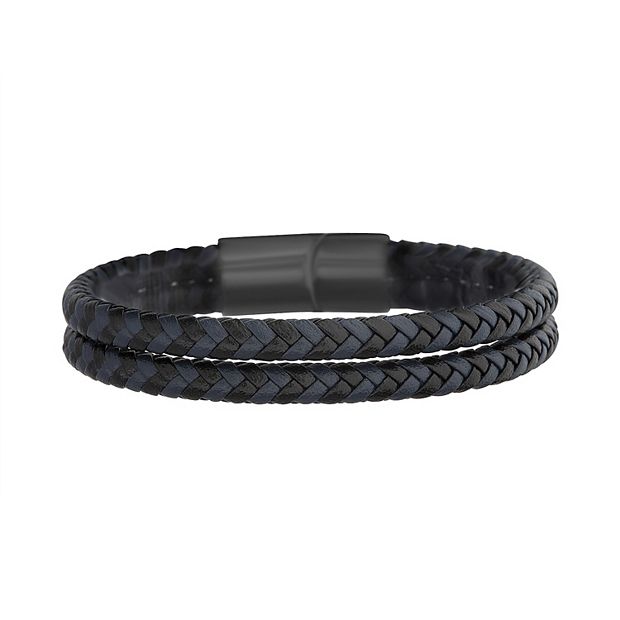 1913 Men s Black Vegan Leather Double Row Bracelet