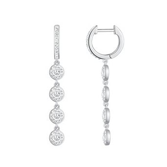 Chrystina Fine Silver Plated Crystal Halo Linear Drop Earrings