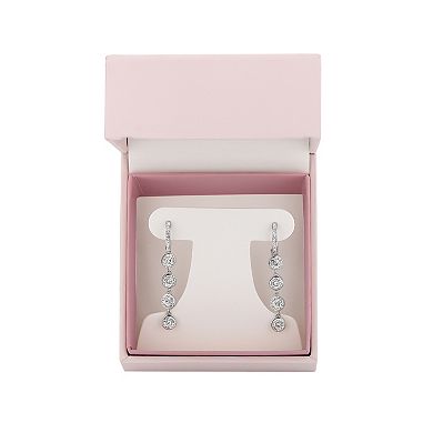 Chrystina Fine Silver Plated Crystal Halo Linear Drop Earrings