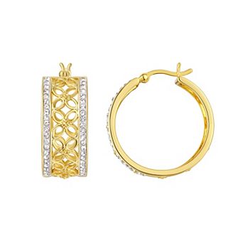 Chrystina 14k Gold Flash Plated Crystal Filigree Hoop Earrings