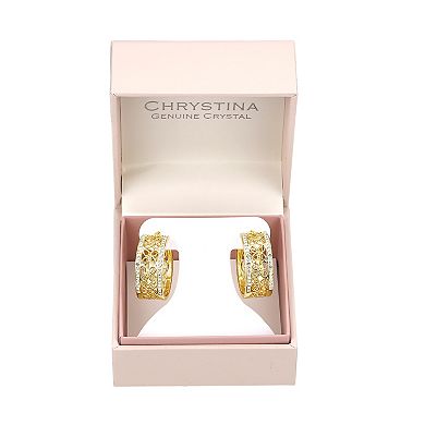 Chrystina 14k Gold Flash Plated Crystal Filigree Hoop Earrings