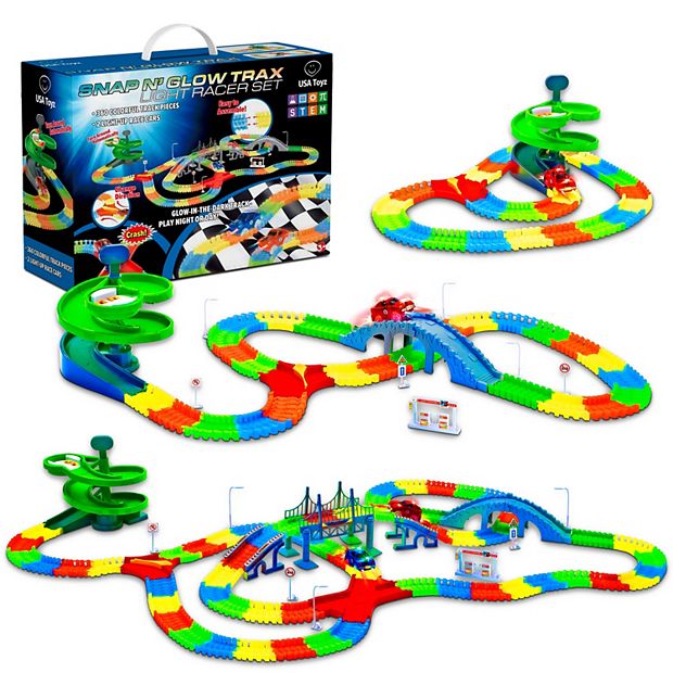 STEM Glow In The Dark Trax Race Tracks Two LED Toy Cars 360 piece Set