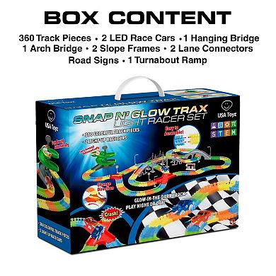 STEM Glow In The Dark Trax Race Tracks & Two LED Toy Cars 360-piece Set