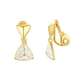Chrystina 14k Gold Flash Plated Crystal Triangle Clip-on Earrings