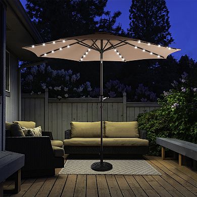 Villacera 9-ft Auto Tilt Outdoor Patio Umbrella with 32-LED Solar Lights