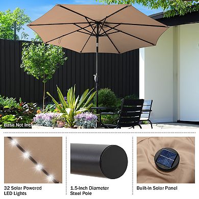 Villacera 9-ft Auto Tilt Outdoor Patio Umbrella with 32-LED Solar Lights