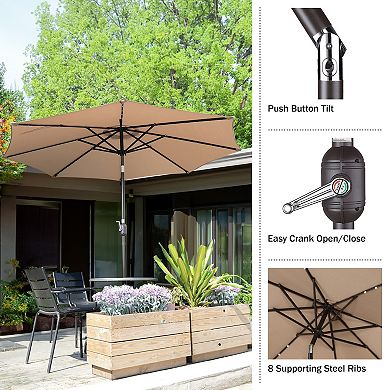 Villacera 9-ft Auto Tilt Outdoor Patio Umbrella with 32-LED Solar Lights