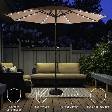 Villacera 9-ft Auto Tilt Outdoor Patio Umbrella with 32-LED Solar Lights