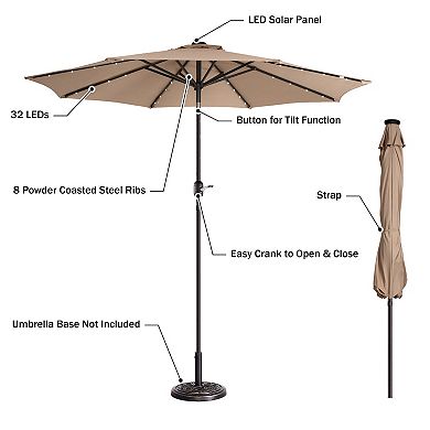 Villacera 9-ft Auto Tilt Outdoor Patio Umbrella with 32-LED Solar Lights