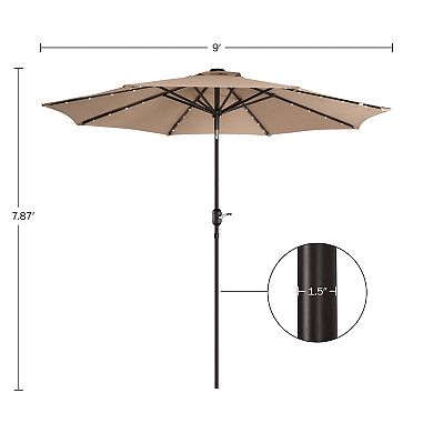 Villacera 9-ft Auto Tilt Outdoor Patio Umbrella with 32-LED Solar Lights