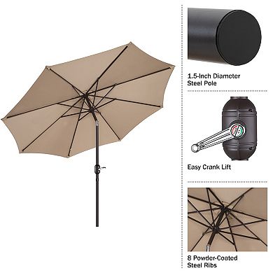 Villacera 9-ft Easy Crank Outdoor Patio Umbrella Shade with Auto Tilt & Vented Canopy