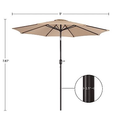 Villacera 9-ft Easy Crank Outdoor Patio Umbrella Shade with Auto Tilt & Vented Canopy