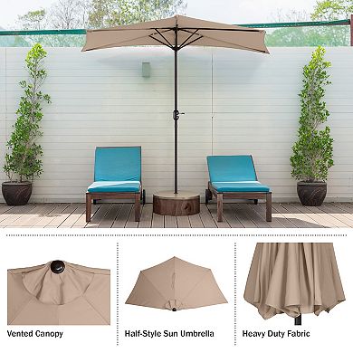 Villacera 9-ft Half Umbrella Outdoor Patio Canopy with Easy Hand Crank