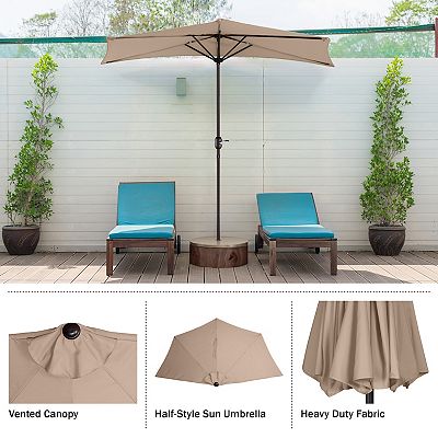 9-foot half patio umbrella ABCCANOPY 9FT Outdoor Umbrella(Burgundy) polyester Water resistant Villacera 9-ft Half Umbrella Outdoor