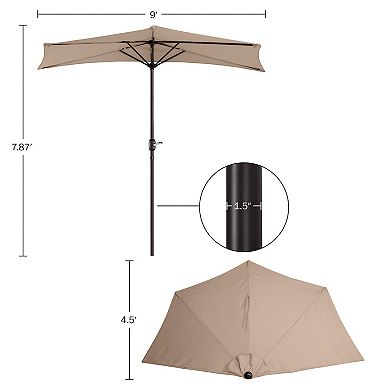 Villacera 9-ft Half Umbrella Outdoor Patio Canopy with Easy Hand Crank