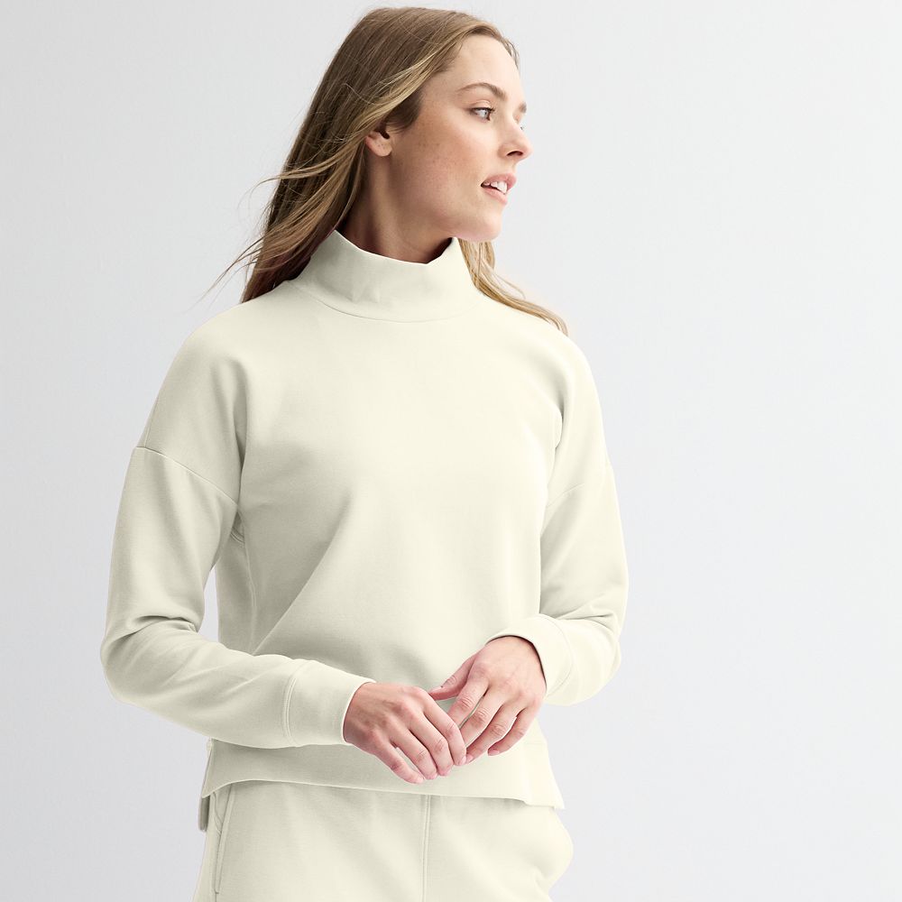 Ril Knit Funnel Zip Neck L S Top White Alyssum