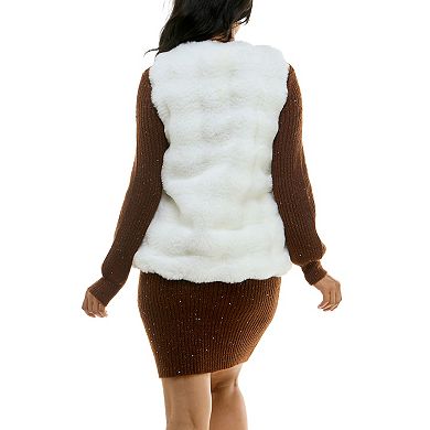 Women's Nina Leonard Collared Faux Fur Vest