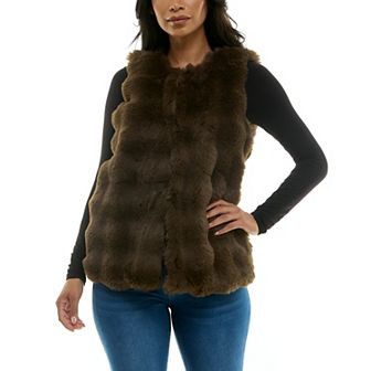 Women's Nina Leonard Collared Faux Fur Vest