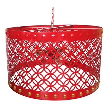 Beautiful Circular Cutout Metal Chandelier, Red