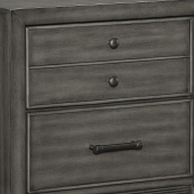 Ceila 27 Inch Classic 2 Drawer Nightstand, Round Tapered Legs, Gray Finish