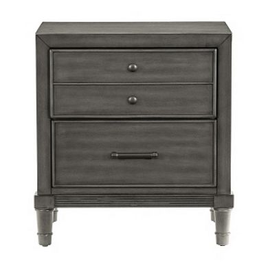 Ceila 27 Inch Classic 2 Drawer Nightstand, Round Tapered Legs, Gray Finish