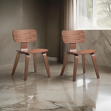 Aon 22 Inch Side Dining Chair Set Of 2, Curved Back, Wood, Walnut Brown