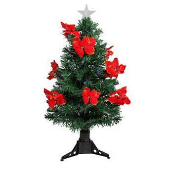DAK 3-ft. Pre-Lit Fiber Optic Artificial Christmas Tree with Red Poinsettias