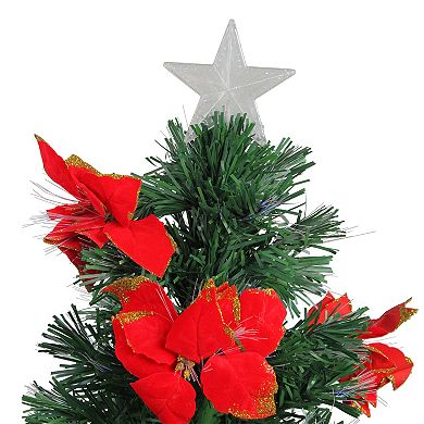 DAK 3-ft. Pre-Lit Fiber Optic Artificial Christmas Tree with Red Poinsettias