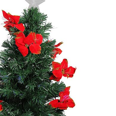 DAK 3-ft. Pre-Lit Fiber Optic Artificial Christmas Tree with Red Poinsettias