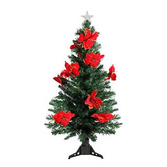 DAK 4-ft. Pre-Lit Fiber Optic Artificial Christmas Tree with Red Poinsettias