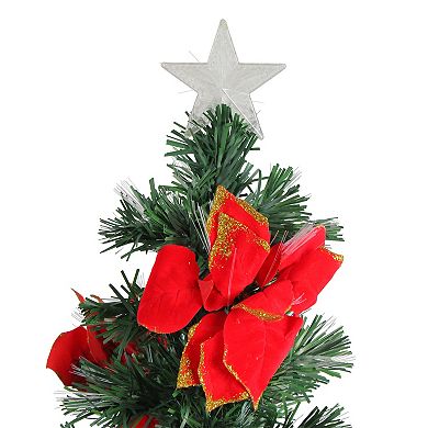 DAK 4-ft. Pre-Lit Fiber Optic Artificial Christmas Tree with Red Poinsettias