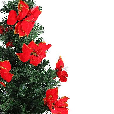 DAK 4-ft. Pre-Lit Fiber Optic Artificial Christmas Tree with Red Poinsettias