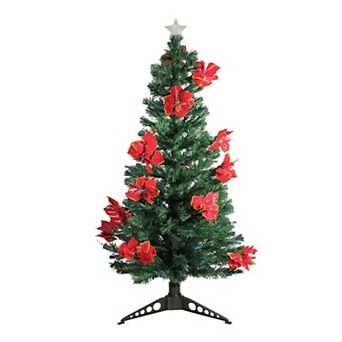 DAK 5-ft. Pre-Lit Fiber Optic Artificial Christmas Tree with Red Poinsettias
