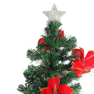 DAK 5-ft. Pre-Lit Fiber Optic Artificial Christmas Tree with Red Poinsettias