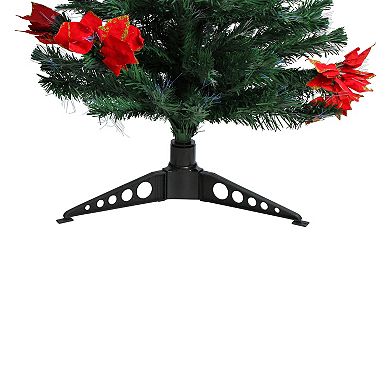DAK 5-ft. Pre-Lit Fiber Optic Artificial Christmas Tree with Red Poinsettias