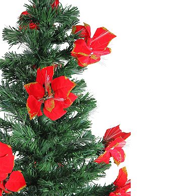 DAK 5-ft. Pre-Lit Fiber Optic Artificial Christmas Tree with Red Poinsettias