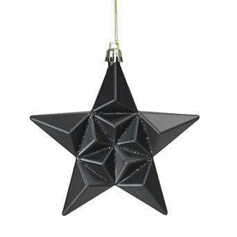 12-Pack Matte Jet Black Glittered Star 5" Shatterproof Christmas Ornaments