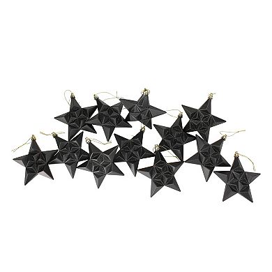 12-Pack Matte Jet Black Glittered Star 5" Shatterproof Christmas Ornaments